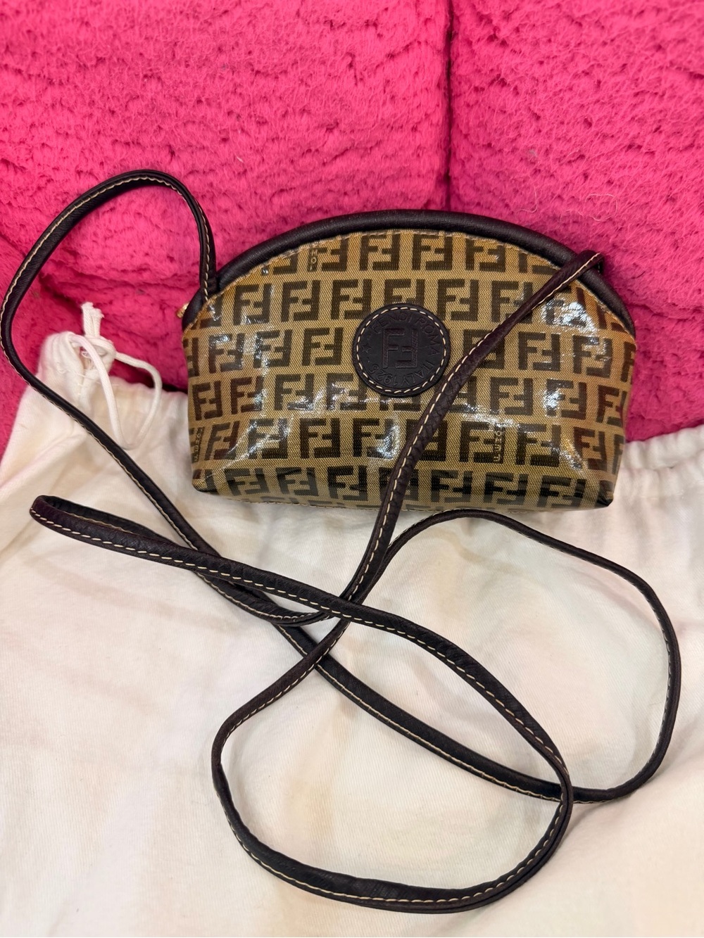 Faux-Monogram Crossbody Bag in Brown